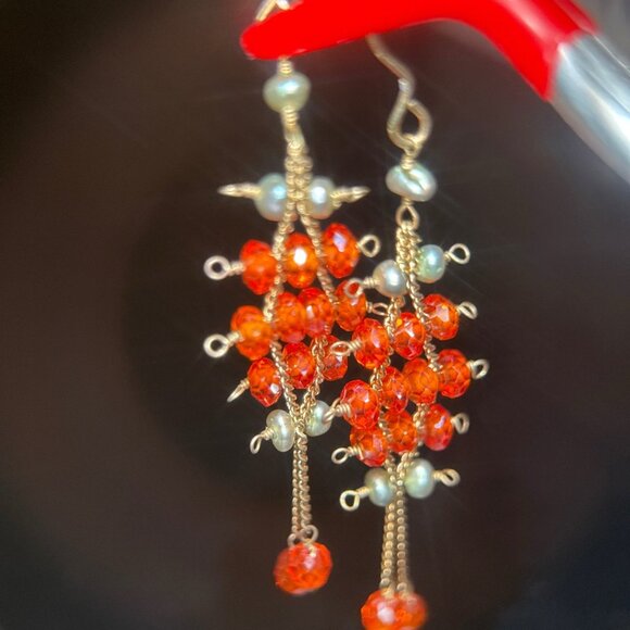 Delicate Orange Beads Earrings - Picture 2 of 5